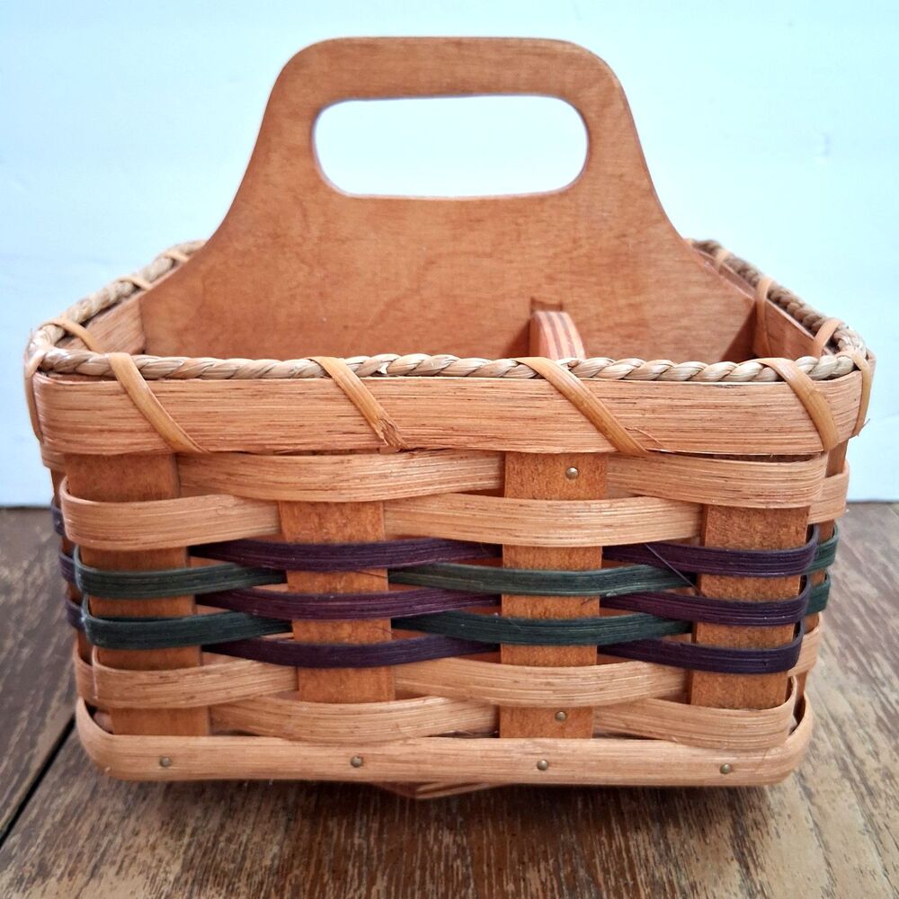 Amish Troyer Signed Lazy Susan Basket Wood Caddy Tabletop Rotating 7.5" Lamona